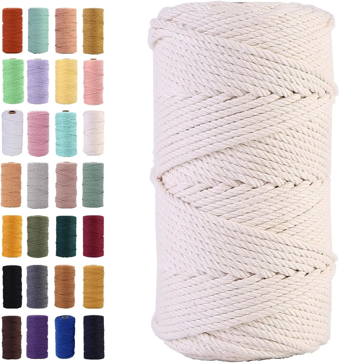 Macrame Cord 3mm x 109 Yards Colored Cotton Rope Soft Craft Twine for Wall Hanging Plant Hangers Crafts Decorative Projects