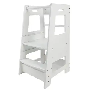 Clearance Sale! High Quality! Multi-Use Height Adjustable Step Standing Tower, Non-Slip Foot Pads, Stable A-Frame Step Stool with Removable Safety Rail for Home Kitchen Bathroom Living Room, White
