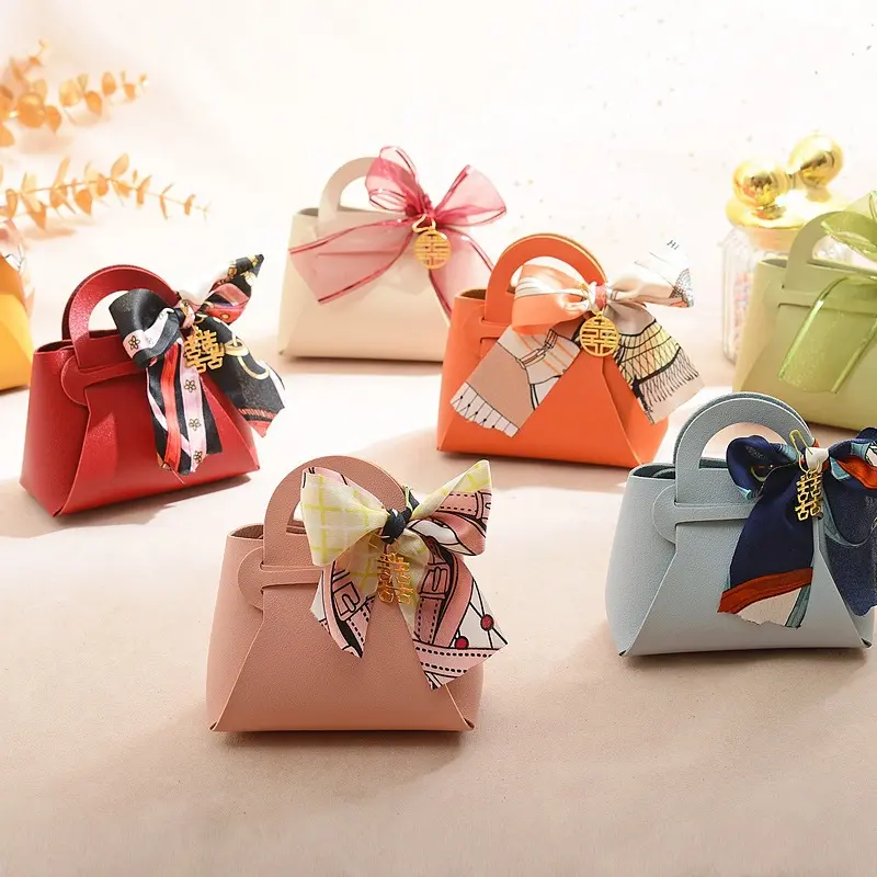 10pcs Mini Faux Leather Gift Bags with Scarf Handles - Elegant Party Favor Bags for Weddings, Celebrations  - Assorted Colors