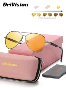 DriVision Unisex Lightweight Elegant Full Frame Photochromism Sunglasses Exercise Frog Frame Polarized Sunglasses UV400