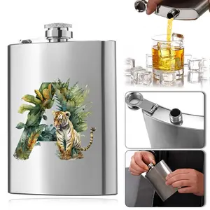 8oz Stainless Steel Hip Flask | Metal Wine Pot with Screw Cap | A-Z Letter & Jungle Tiger Pattern Options | Portable Pocket-Sized for Camping & Outdoor Activities Use | Ideal Gifts for Family & Friends
