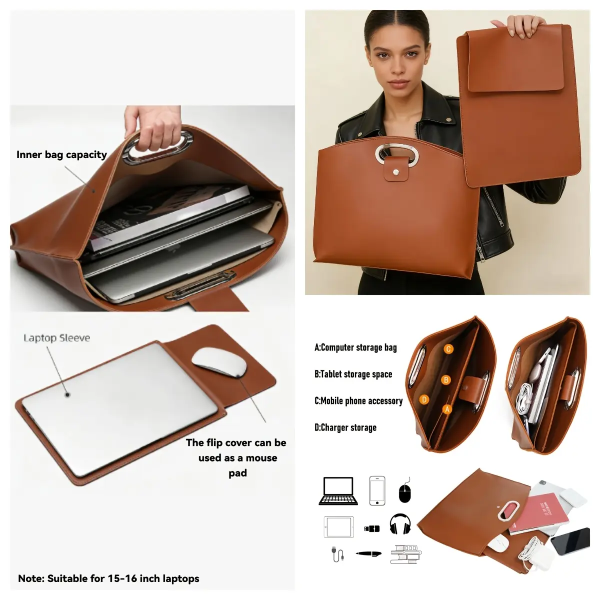 Coffee Brown - 16-inch Handbag + Inner Pouch