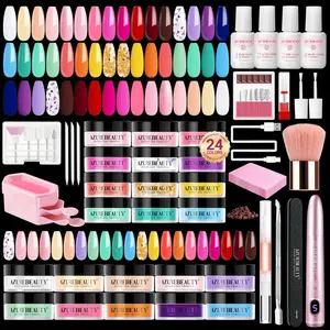 AzureBeauty Dip Powder Nail Kit with Electric Nail Drill Summer Green Pink Orange Nail Starter Kit with Dip Liquids Base Top Coat Activator Portable Manicure French Nail Art Essential Set