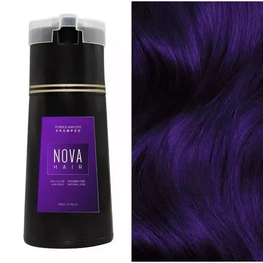 Nova Hair Purple Hair Coloring Shampoo - Easy-to-Use, Sealed Pack, 200mL (6.76 oz), for Men & Women, Exp: 4/27, Beauty & Personal Care Haircare Product, All