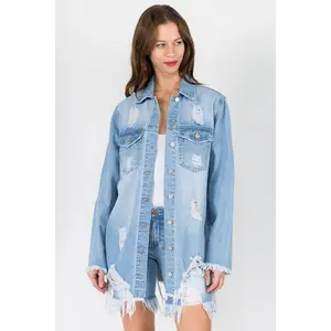 American Bazi Distressed Frayed Hem Denim Jacket