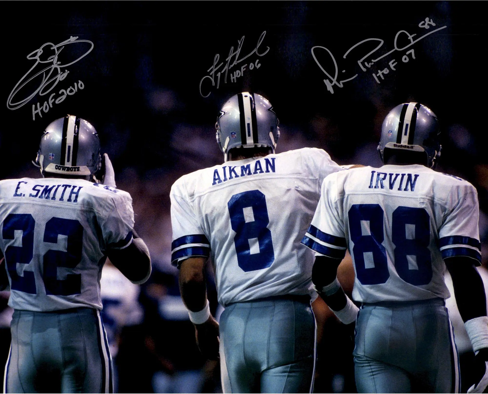 Troy Aikman, Michael Irvin, & Emmitt Smith Dallas Cowboys Autographed 16" x 20" Backshot Photograph with Multiple Inscriptions - Fanatics Authentic Certified
