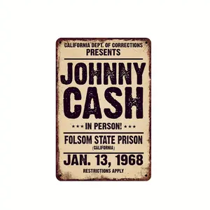 1count, "johnny Cash" Metal Tin Sign (8 ''x 12''/20cm * 30cm), Vintage Plaque Decor Wall Art, Wall Decor, Room Decor, Home Decor, Restaurant Decor, Bar Decor, Cafe Decor, Garage Decor, Farm Decor, warning Sign, Water-proof, dust-proof