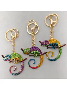 1PC Chameleon Lizard Keychain Rhinestone Colorful Gecko Key Ring Bag Charm Perfect Gift for Animal Lovers