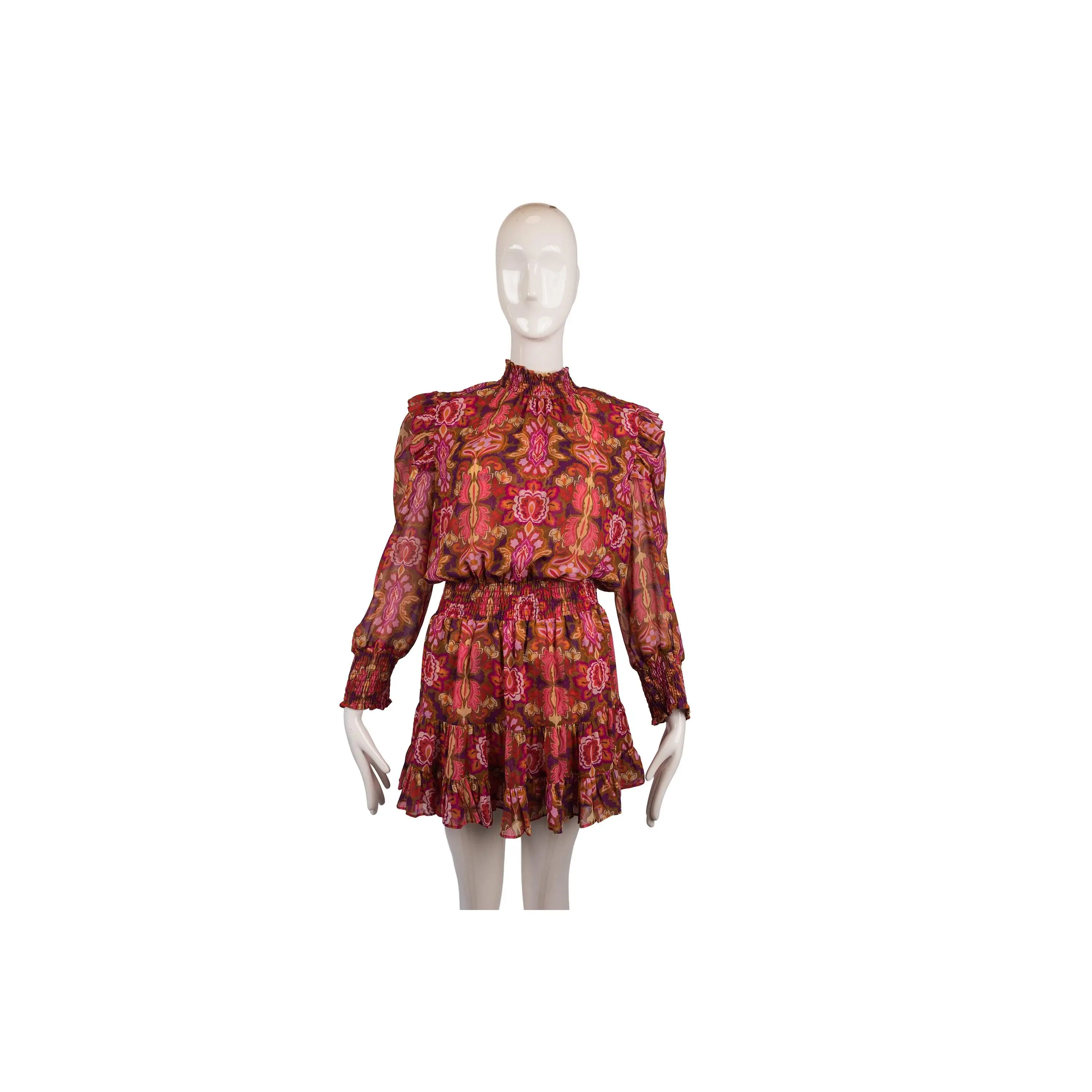 Misa Los Angeles Brown Red Pino Smocked Dress Size M