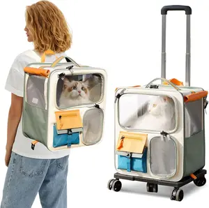 2-in-1 Wheeled Pet Carrier Backpack - Breathable Rolling Travel Bag for Cats & Dogs