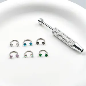 6pcs Value Pack 316L medical-grade titanium steel 18G 1.0mm Horseshoe Nose Hoop Internally Threaded Gems Nose Ring with Free Ball Holder & Guiding Needle