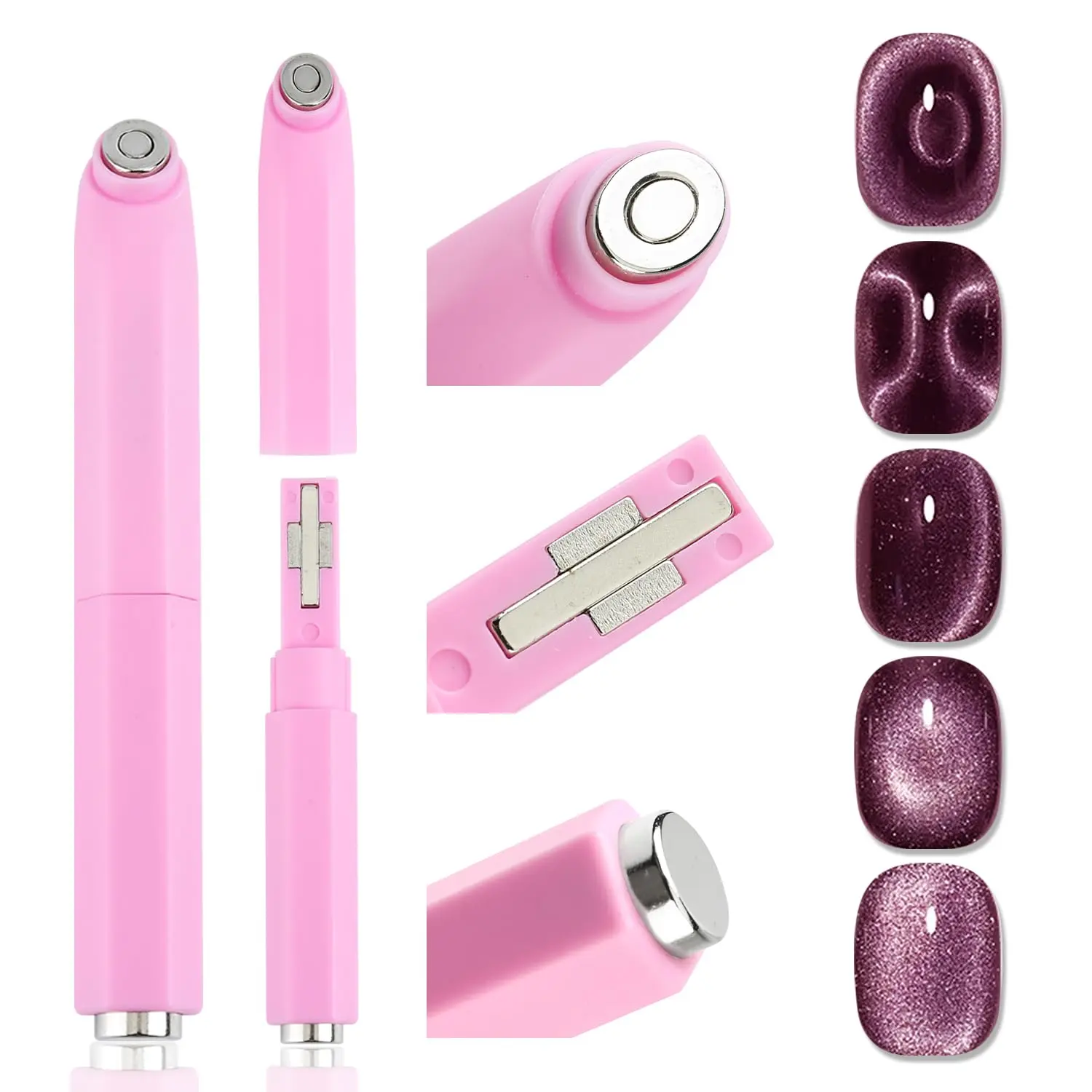 3-in-1 Cat Eye Magnet for Nails, Multifunctional Cat Eye Gel Nail Polish Magnet Pen for Black Hole, Stripe, Glass Bead, Side Light, Wide Light Effect Magnetic Nails Art Tools Home DIY Salon
