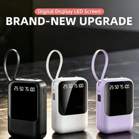 2026 Ultra-Compact 10000mAh USB-C Mini Power Bank - Chargeable Mobile Batteries with Built-In Cable, Multi-Port USB-C Fast Charge, Portable Charger for Smartphones, Travel & Gifting Accessories