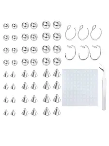 Fake Eyebrow Ring Fake Lip Labret Studs Replacement Balls Spike with 100Pcs Sticker Non-Piercing Nose Rings Hoop Fake Skin Piercing 3MM 4MM 5MM Silver Stainless Steel