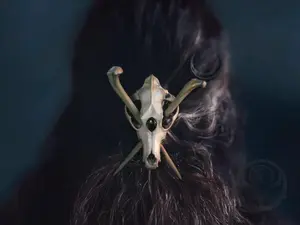 Wolf Hand-Painted Resin Faux Skull Hair Pin Fascinator- Unique Handmade Wearable Art Accessory, Perfect For Costumes, Dark And Elegant