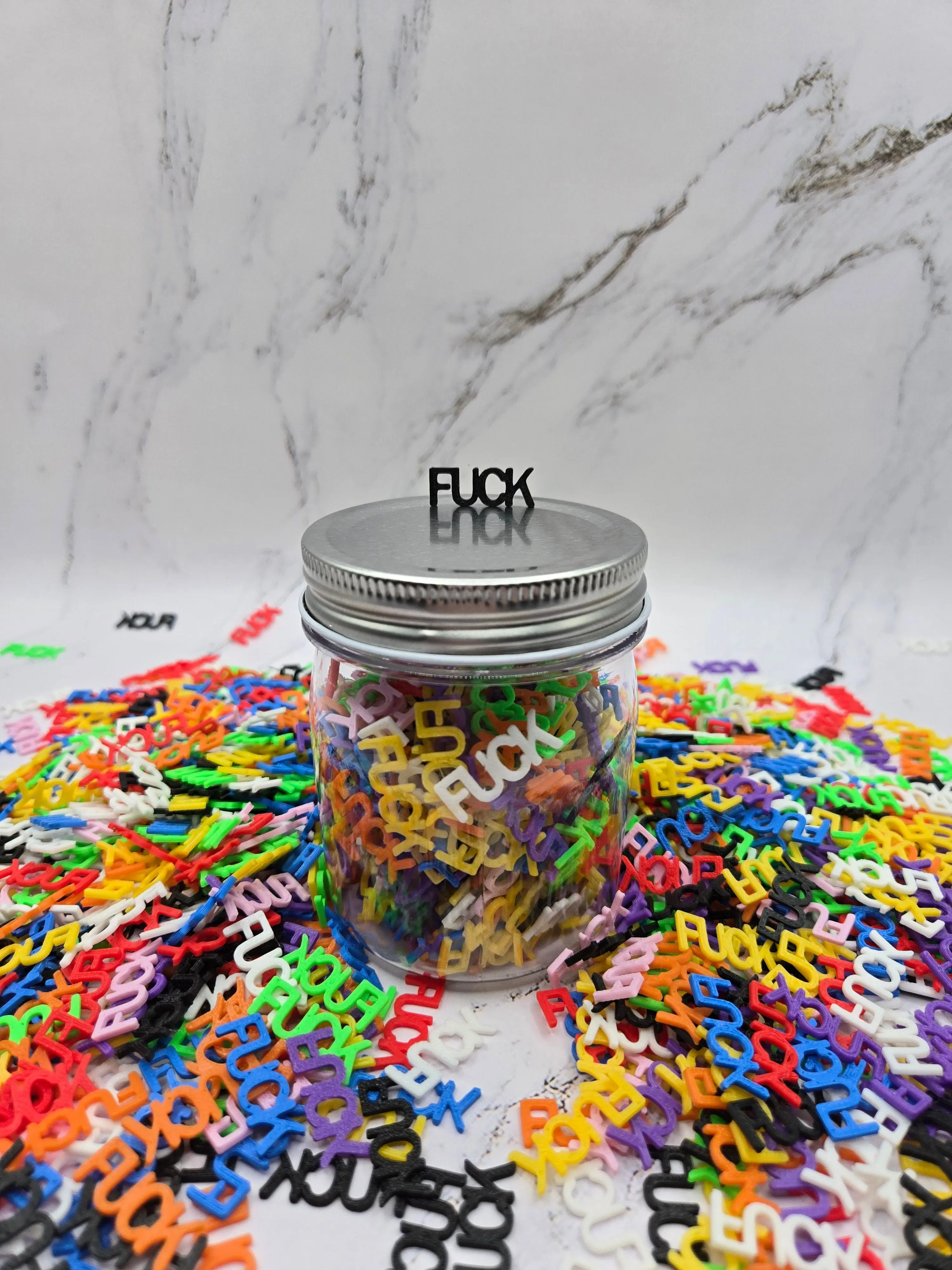 Jar of FUCKs | 3D Printed Colorful Swear Words in Mason Jar | Funny Gag Gift | Hilarious Desk Decor | Stress Relief Novelty Toy | White Elephant Gift | Office Humor | Rainbow Curse Words 8oz or 16oz