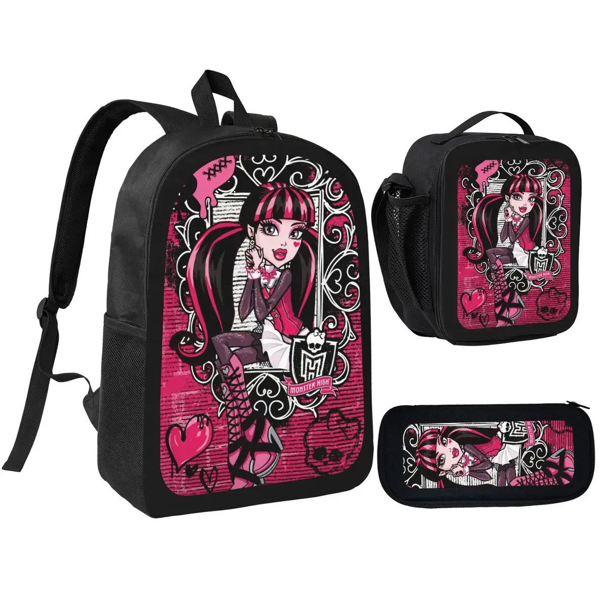 Monster High backpack, soft padded student school bag for daily class use, 17-inch laptop bag for boys and girls students