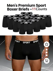 11pcs men's slim fit Long style flat cornered underwear, Stretchy boxer briefs, Soft Comfy Brief, breathable, lightweight, elastic waistband, suitable for Four Seasons sports and daily casual wear