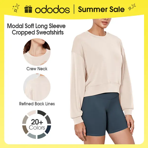 ODODOS Women's Modal Soft Long Sleeve Oversized Crew Neck Cropped Sweatshirt - Smooth, Chic Garment, Breathable Apparel, Comfy Crop Tee, Aesthetic, Sweatpants