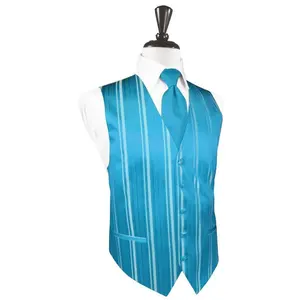 Turquoise Striped Satin Tuxedo Vest