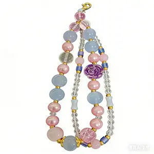 Bland box Chinese Style Corn Ornament Pendant Glass Bracelet Phone Pendant Crystal Double Bead Hand Chain Wrist Short Lanyard Car Key Pendant