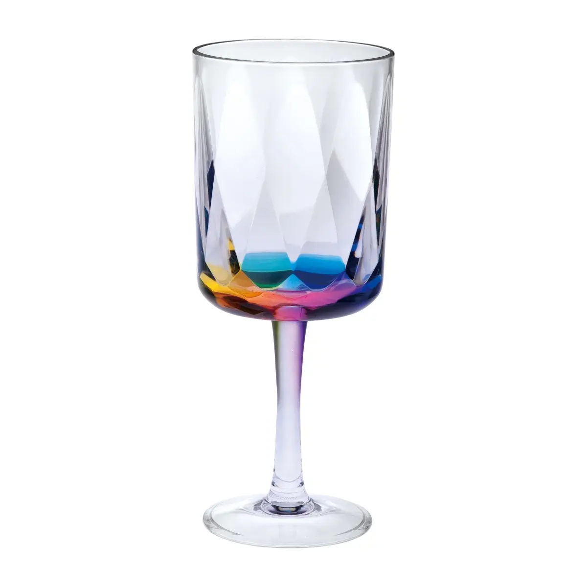 Geometric Acrylic Stemmed All Purpose Wine Glasses, Clear & Rainbow - Set of 4