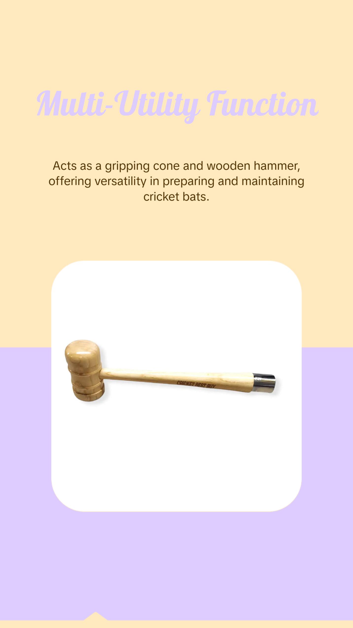 Bratla Cricket Bat Mallet and Cone Combo Knocking Bat Apply Rubber Grip