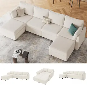 114.17" Beige Modular Sectional Sofa 6 Seat U Shaped Couch with Storage & Memory Foam Convertible for Living Room Comfortable & Durable Design