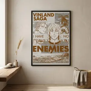 Vinland Saga "I Have No Enemies" Motivational Poster - 100% Eco-Friendly Premium Materials - High-Definition Manga Art - Available in Sleek black Frame or Minimalist Rolled Print - Perfect Gift for Anime Fans & Peaceful Soul