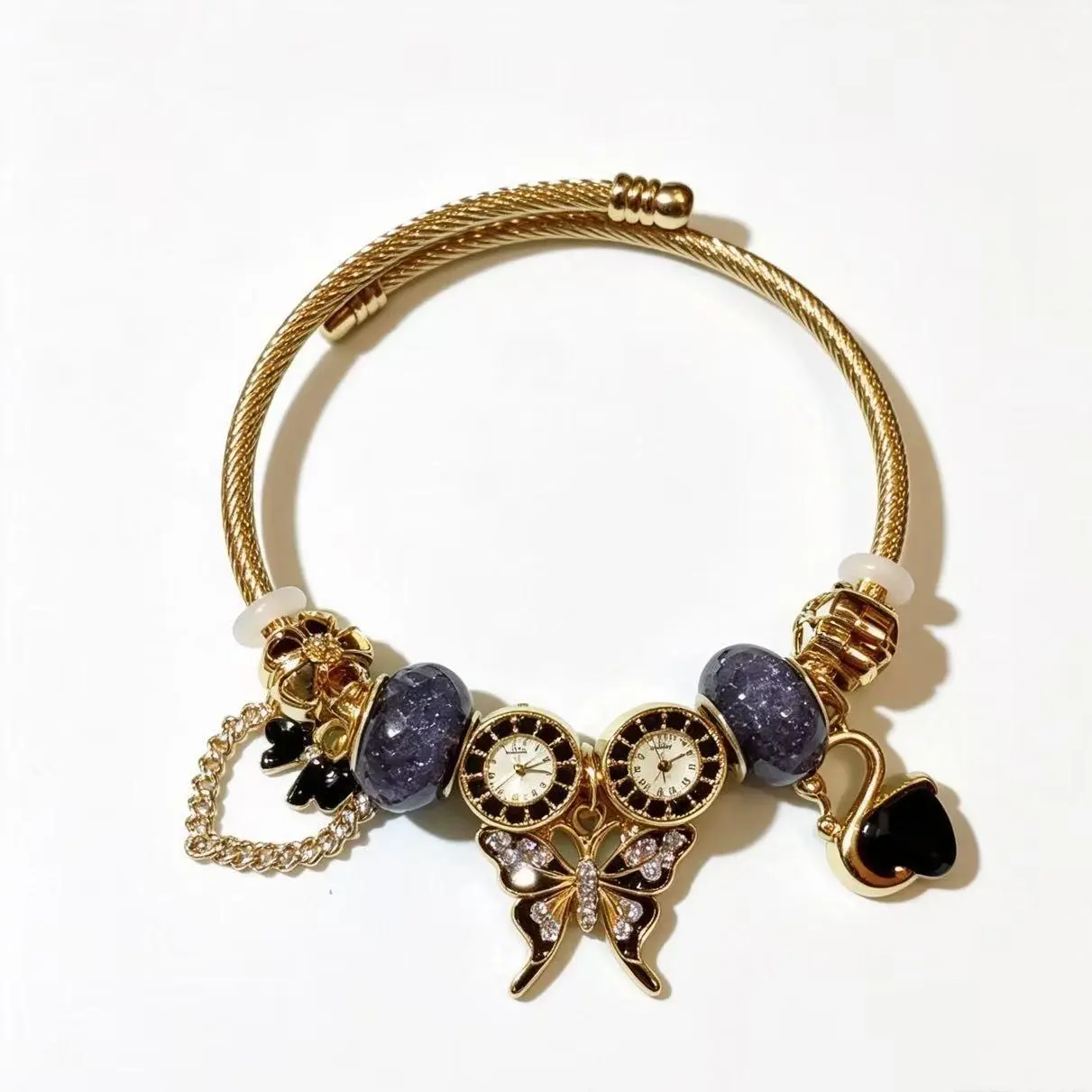 Adjustable Aesthetic Sea-Themed Beaded Bracelet with Starfish, Turtle, and Jellyfish Charms and Purple Crystal Beads – Gift for Women