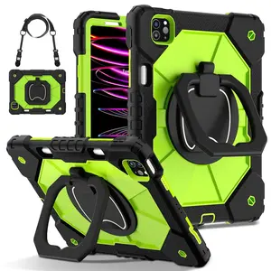 Ultra-Durable iPad (A16) 11th 2025 11" Case & iPad Pro (M5) 2025 13 inch/ iPad Air / iPad Mini - Tablet Accessories - Military Shockproof Cover with 360° Rotating Stand with  Pencil Slot - Kids/Adults Friendly - Black+Green