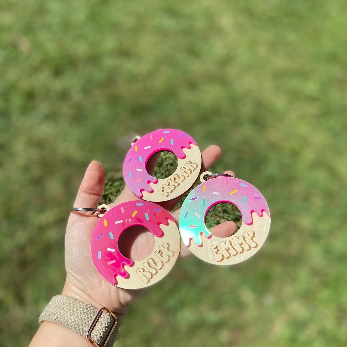 Iridescent donut keychain