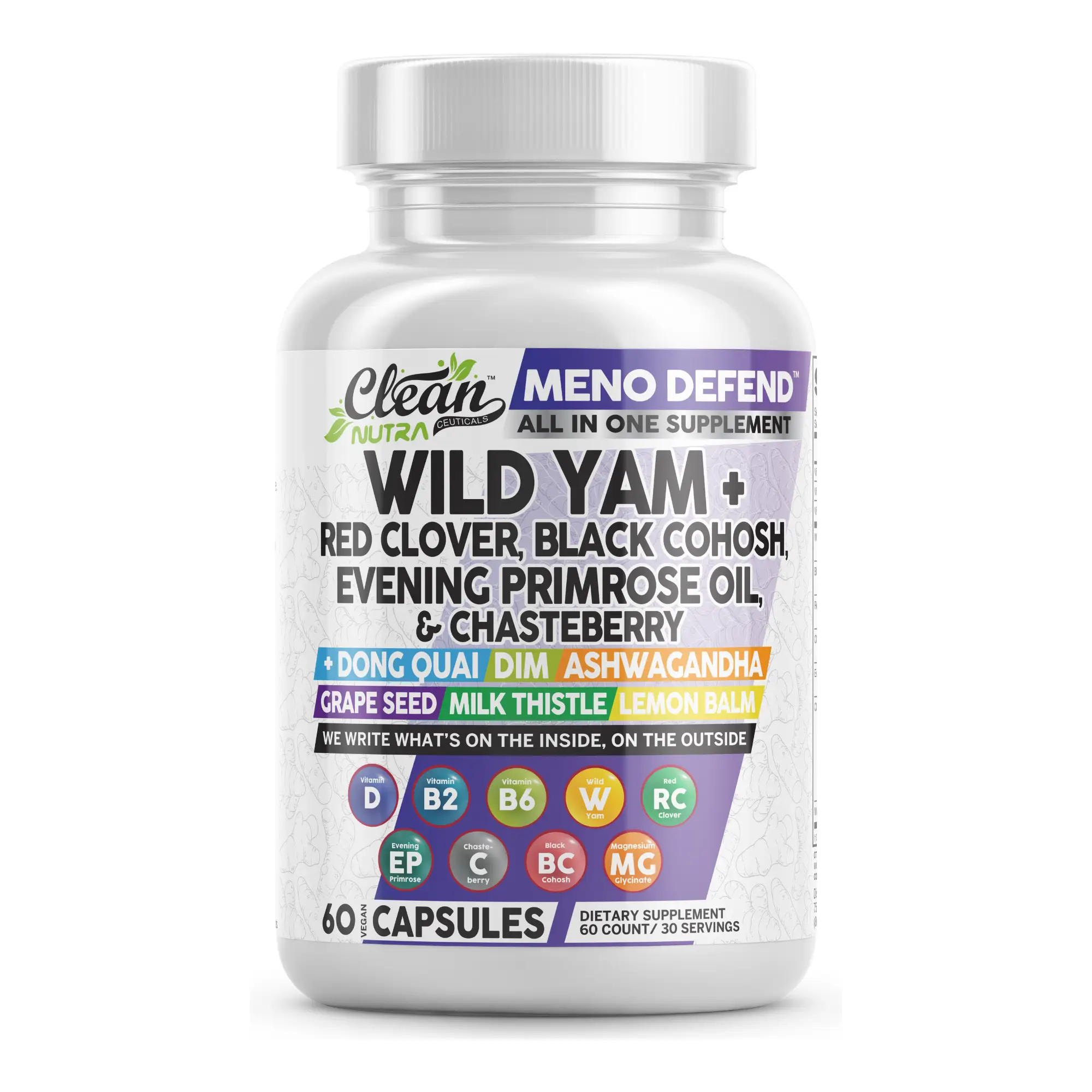 Wild Yam Root Capsules | Red Clover Black Cohosh Evening Primrose Oil Chasteberry Dong Quai DIM Ashwagandha Grape Seed Extract Milk Thistle Lemon Balm