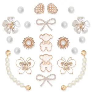 22 Pcs Shoe Charms Chain Accessories for Women Flower Butterfly Pearl Clog Shoe Decoration Charms Rhinestone Shoes Charm Bling Cute Decor for Party Birthday