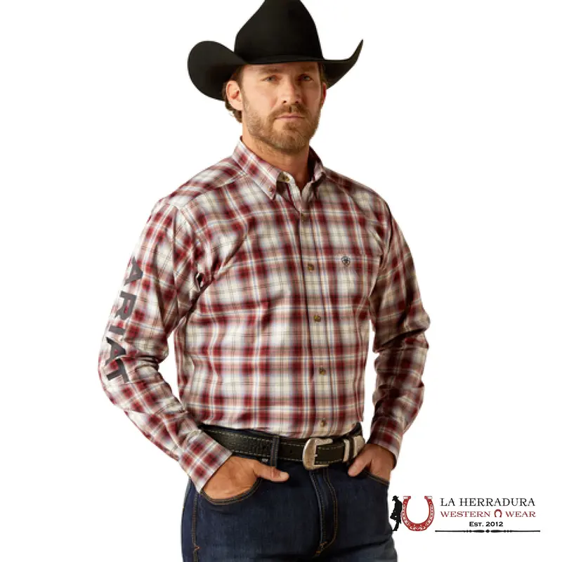 Ariat Pro Team Oscar Long Sleeve Dark Red/Navy- 4060 Classic Fitted Shirt for Men Autumn Western Elegant Party Outfit