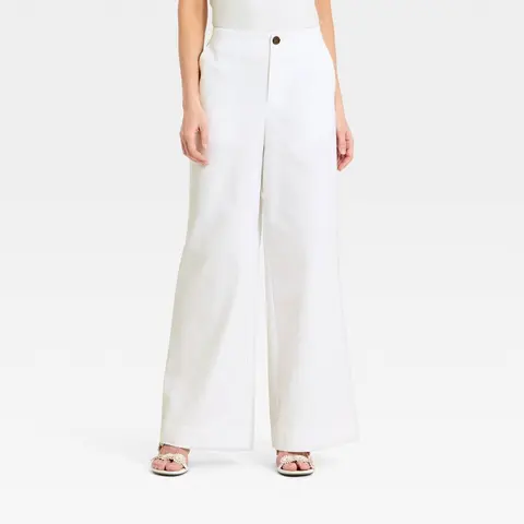 A New Day Women's Mid-Rise Wide Leg Faux Linen Trousers