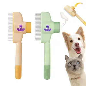 Self‑Cleaning Slicker Pet Brush for Dogs & Cats — 1‑Click Fur Release, Gentle Bent Pins, Anti‑Static Deshedding & Dematting, Massage Comfort Grip, All Coat Types — Soothepaws Grooming Tool (Sage Green/Cream Sand, Single or 2‑Pack)