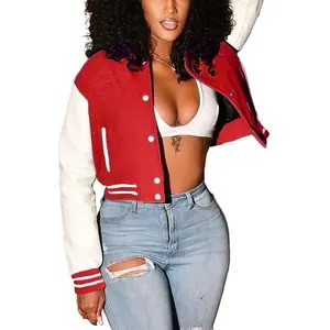 Womens Varsity Jacket Long Sleeve Button Down Bomber Jackets Casual Baseball Uniform Streetwear