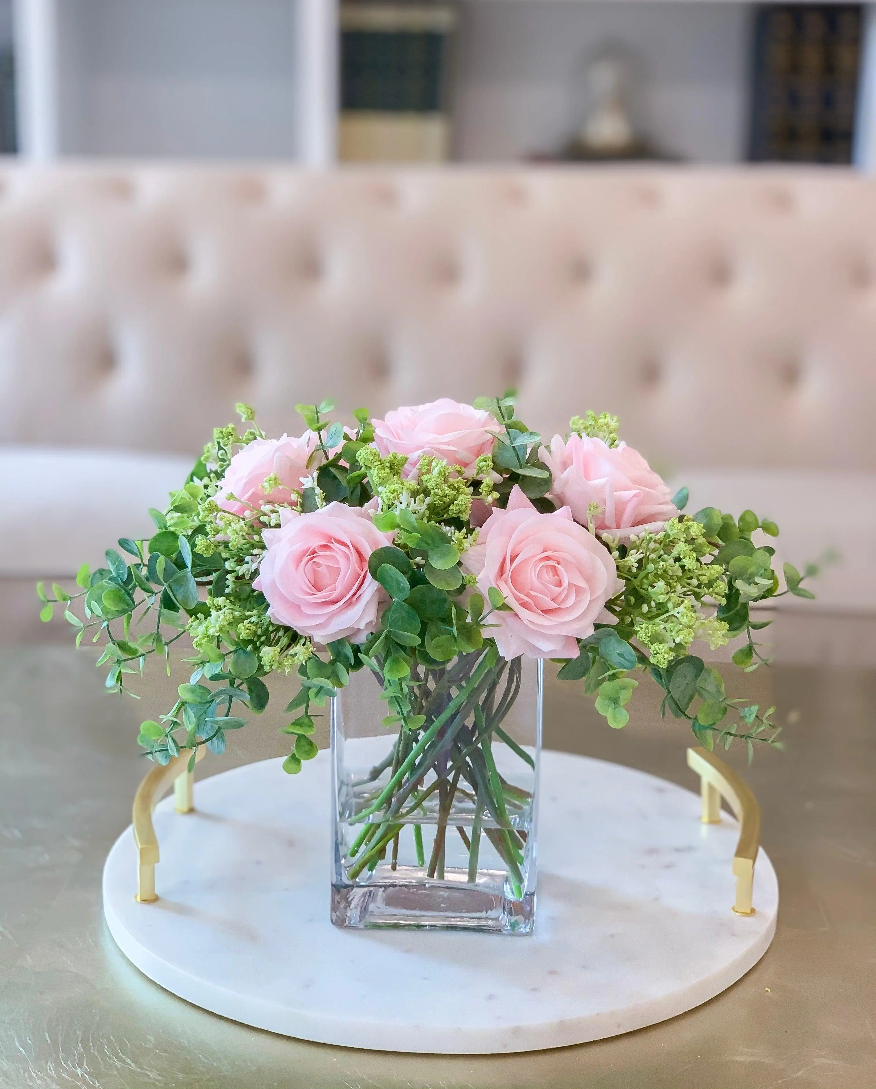 Real Touch Pink Rose Centerpiece Medium Tall Arrangement
