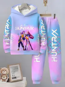 Adorable Girl Kpop Demon Hunters 3D Printed Hoodie Set, Comfortable Fashion Long Sleeve Pullover, Perfect for Spring Fall Winter Seasons