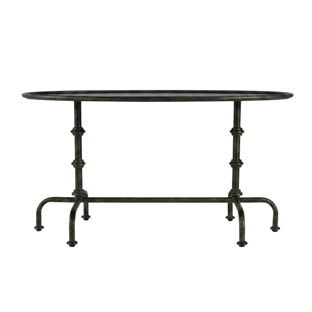 Oval Industrial Coffee Table, Distressed Metal Cocktail Table for Living Room