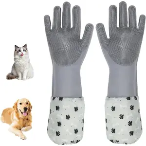Dog Washing Gloves- Long Sleeved Pet Grooming Gloves - Heat Resistant Silicone Gloves with High-Density Teeth - Efficient Deshedding Glove for Dogs, Cats, Rabbits and Horses