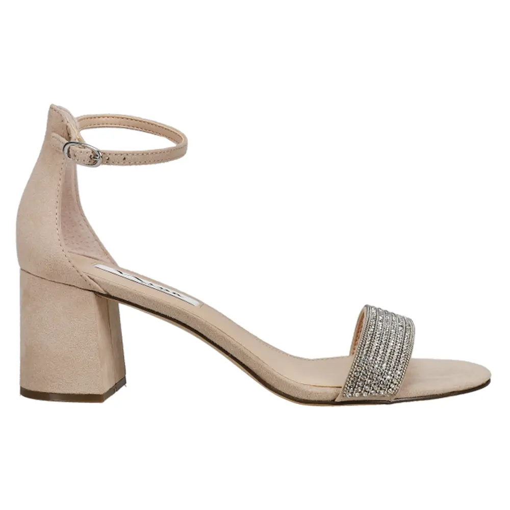 Nina Womens Eloise Rhinestone Block  Dress Sandals Mid Heel 2-3" - Beige