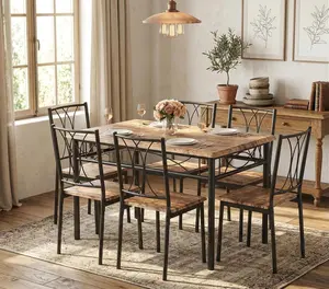 Small Rectangle Dining Table Set for 4, 43.3 Inch Kitchen Table with 4 Upholstered Chairs and Sturdy Metal Frame, Space Saving Dinette Set for Apartment, Easy Assembly Breakfast Nook Furniture