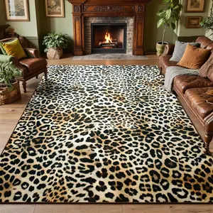 Leopard Print Rug for Living Room, Machine Washable Cheetah Area Rugs for Bedroom, Non-Slip Low Pile Animal Hide Carpet with Rubber Backing for Dining Room Kitchen Home Decor