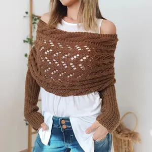Knitted Cable Wrap, Knitted Wrap, Scarf With Sleeves, Knitted Cable Wrap for Women