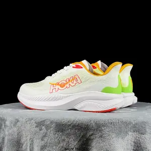 Two Tone White Lime Green Mesh Lightweight Training Sneakers Ultra Curved Thick Cushion Orange Outsole Breathable Non Slip Shock Absorbing Athletic Running Shoes Unisex