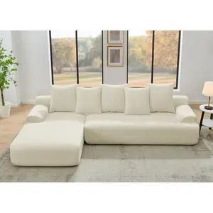 [SOIYELIFE] 110.25x67'' Modern Upholstered L-Shape Sectional Sofa Couch, Modular Compressed Sofa with Free Combination for Living Room Bedroom, Melange Velvet, Beige Furniture Lounge