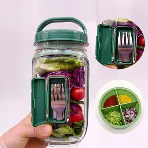 Free Fork Included,Side-Open Salad Container Box, Portable Salad Dressing Holder with Lid, Leakproof Travel Condiment Case,
