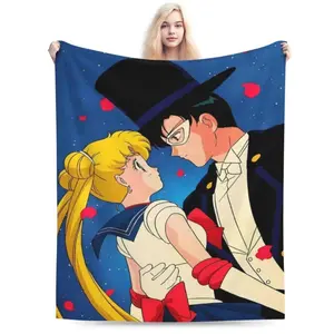 Valentine's Day Anime Throw Blanket – Romantic Anime Couple Embrace Under Starry Sky, Pink Petals Design, Soft Blanket for Fans, Bedroom or Gift  Warm Haven Textiles
